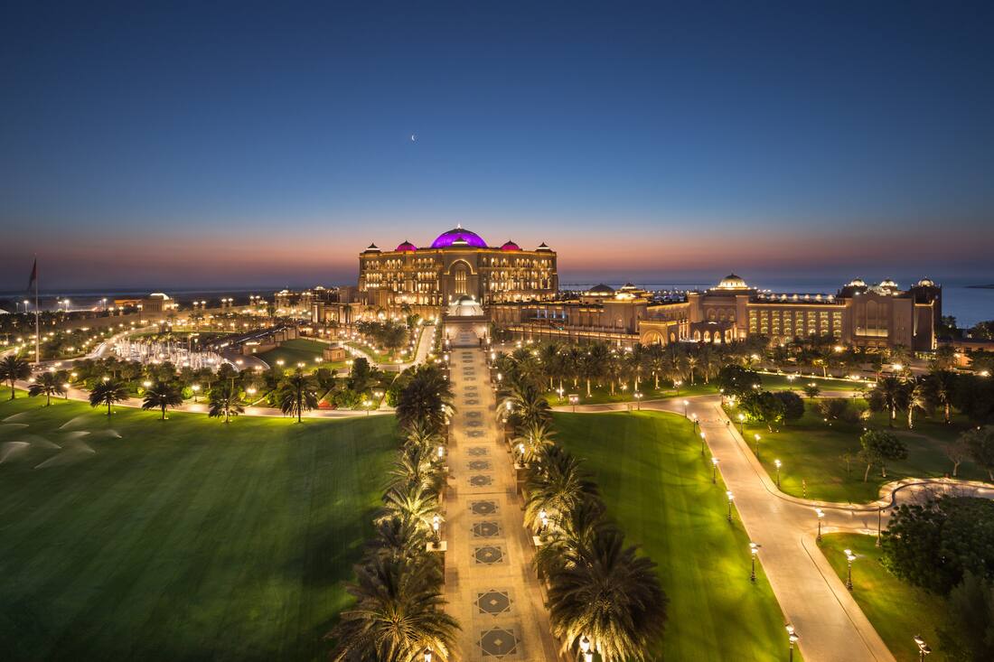 Emirates Palace exterior evening view